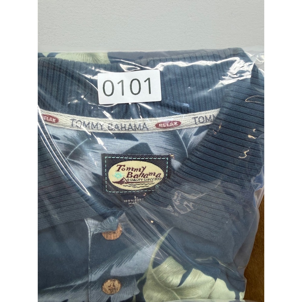 Tommy Bahama Relax Mens L Navy Blue Bird of Paradise Tropical Cotton Polo Shirt - Picture 11 of 11
